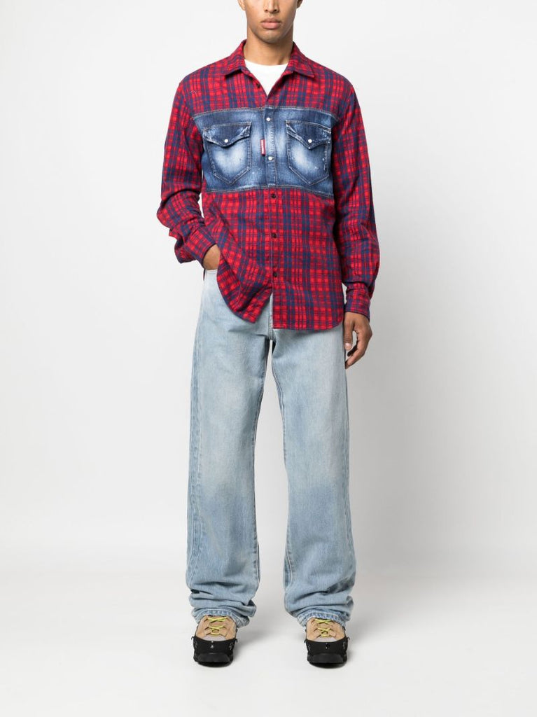 Red Dan Check Print Cotton Shirt