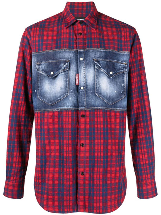 Red Dan Check Print Cotton Shirt