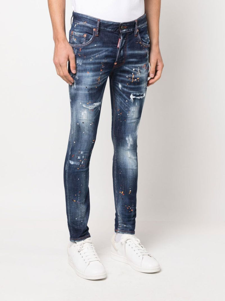 Blue Paint Splatter Slim Leg Jeans