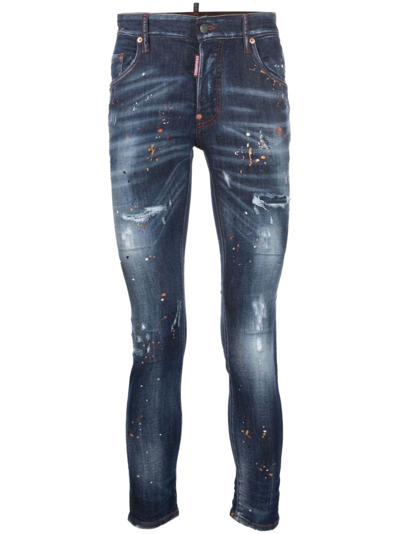 Blue Paint Splatter Slim Leg Jeans