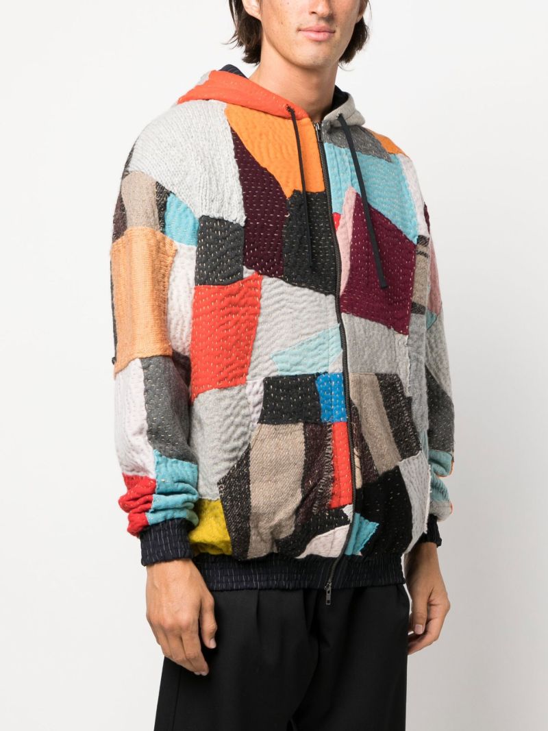 Blue Hayden Patchwork Wool Hoodie