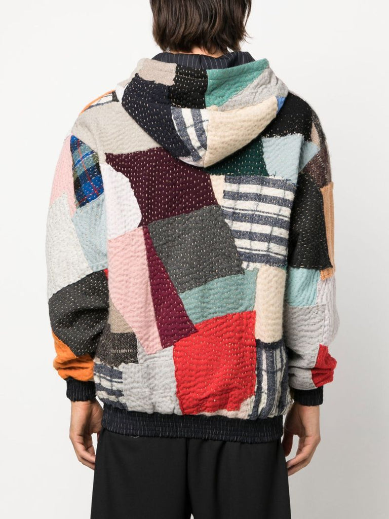 Blue Hayden Patchwork Wool Hoodie
