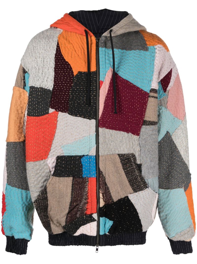 Blue Hayden Patchwork Wool Hoodie