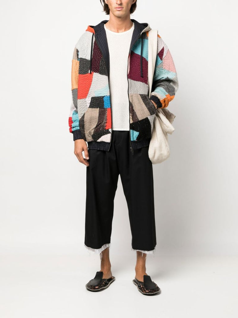 Blue Hayden Patchwork Wool Hoodie