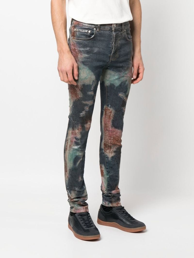 Blue Spray Pattern Slim-fit Jeans
