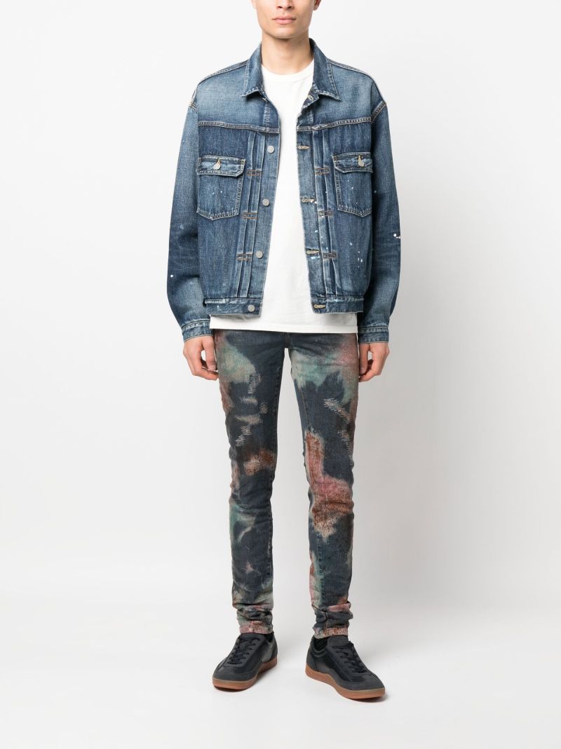 Blue Spray Pattern Slim-fit Jeans