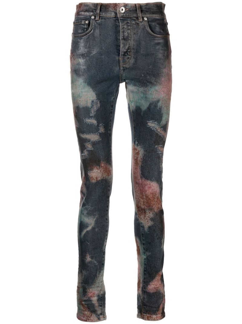 Blue Spray Pattern Slim-fit Jeans