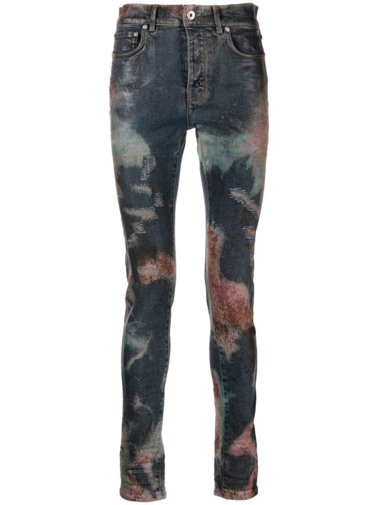 Blue Spray Pattern Slim-fit Jeans