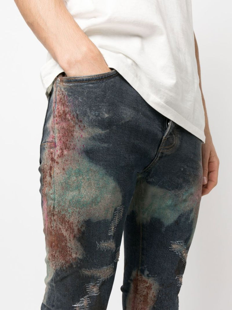 Blue Spray Pattern Slim-fit Jeans