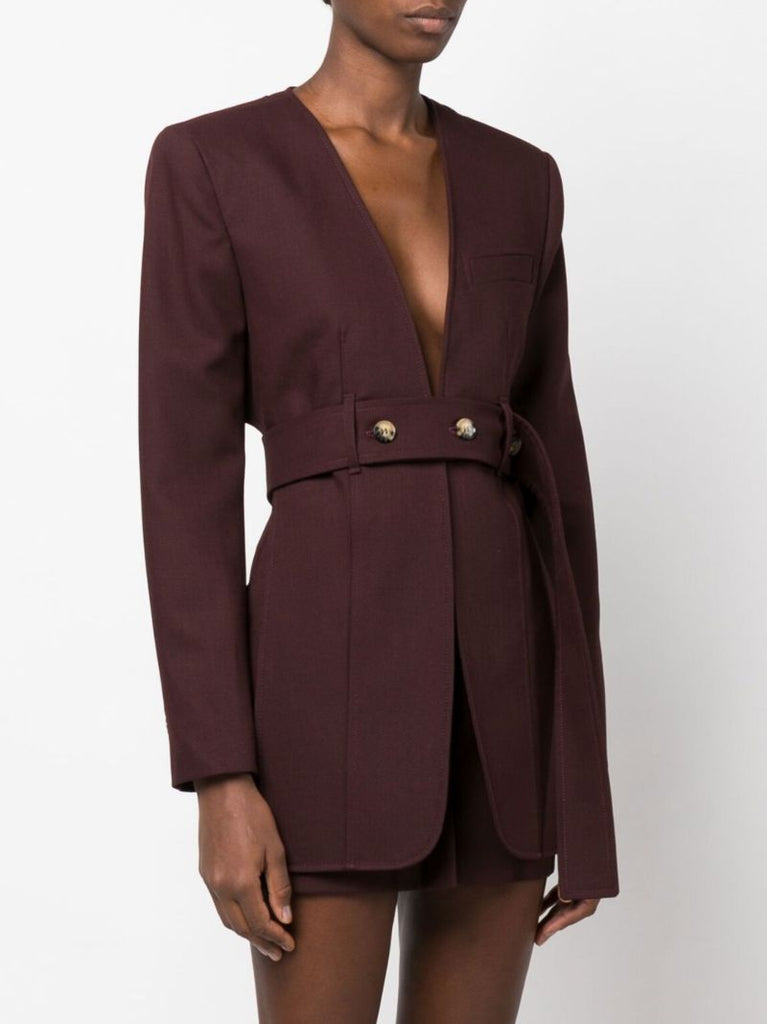 Brown Asymmetric Belted Blazer