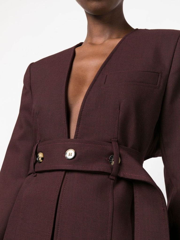 Brown Asymmetric Belted Blazer