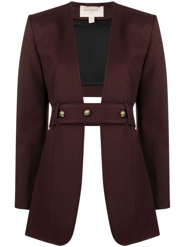Brown Asymmetric Belted Blazer