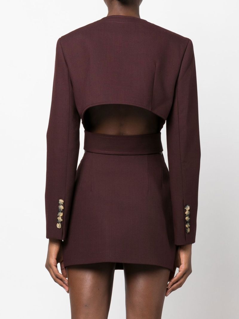 Brown Asymmetric Belted Blazer