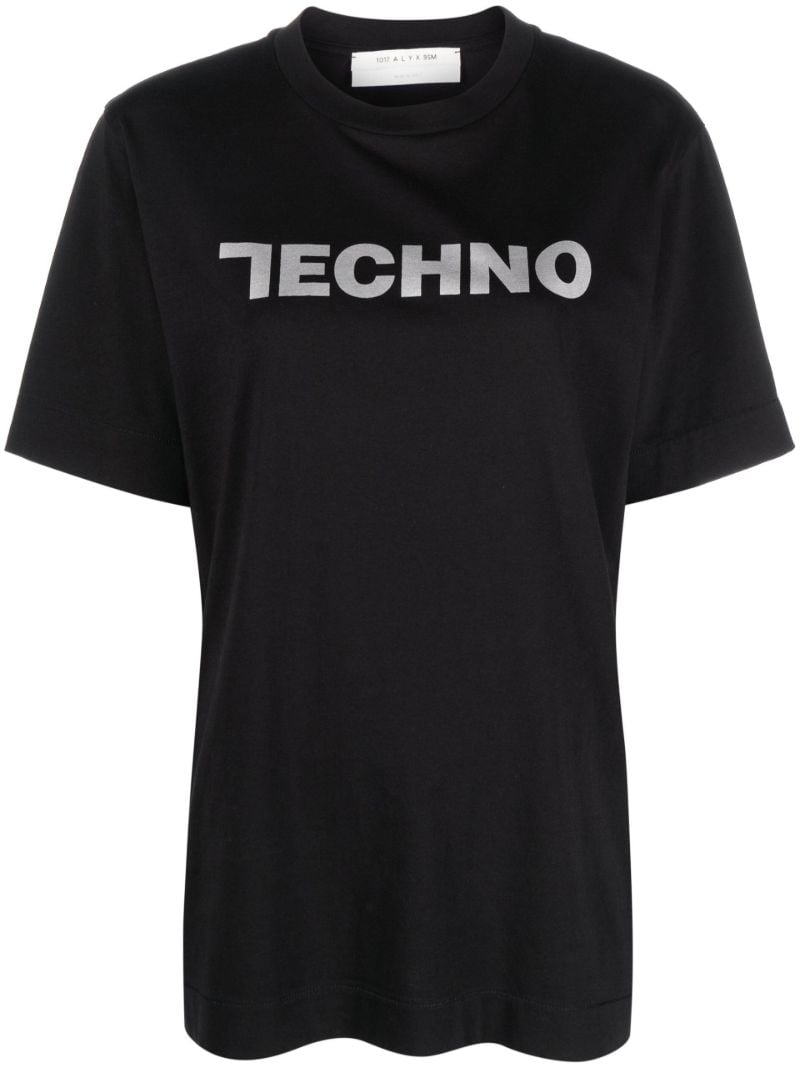 Black Techno Print Cotton T-shirt