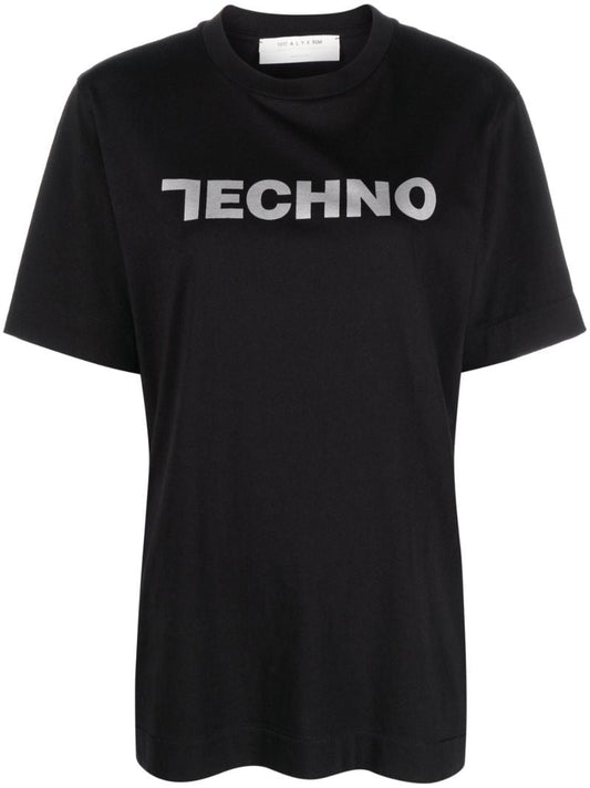 Black Techno Print Cotton T-shirt