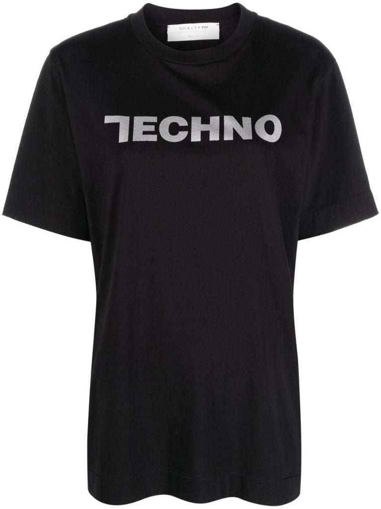 Black Techno Print Cotton T-shirt