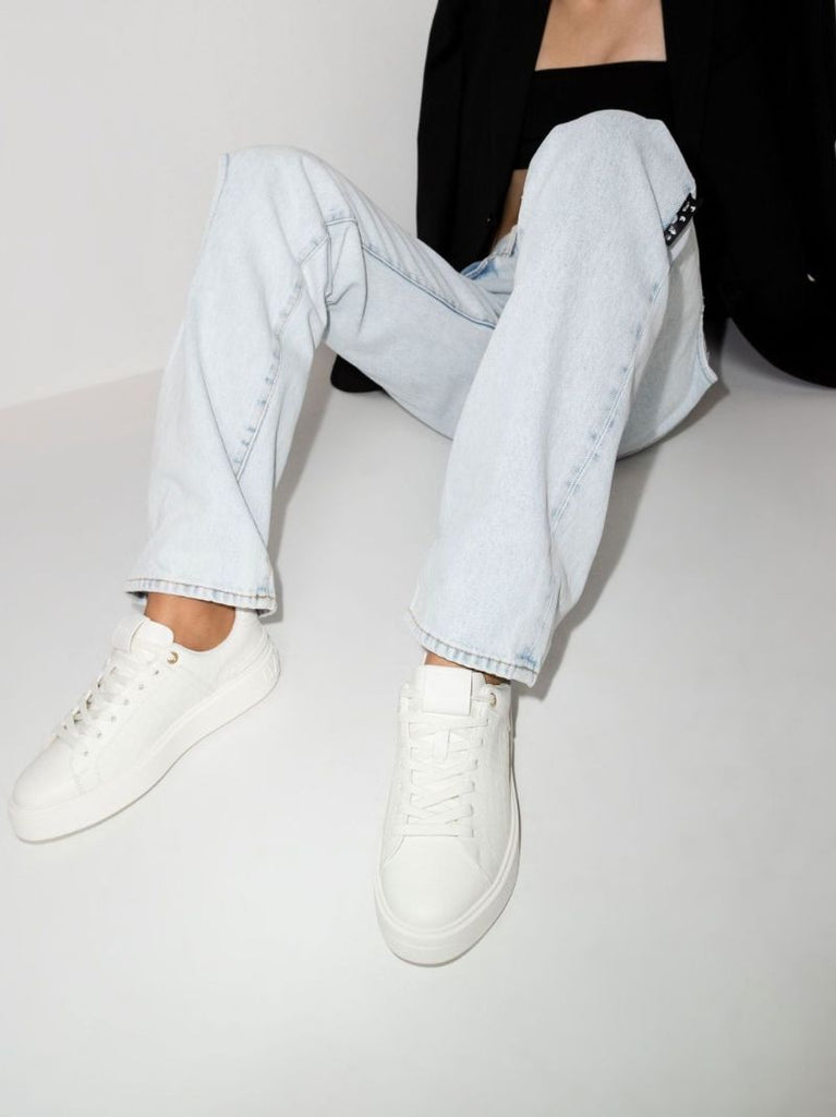 White B-court Low Top Leather Sneakers