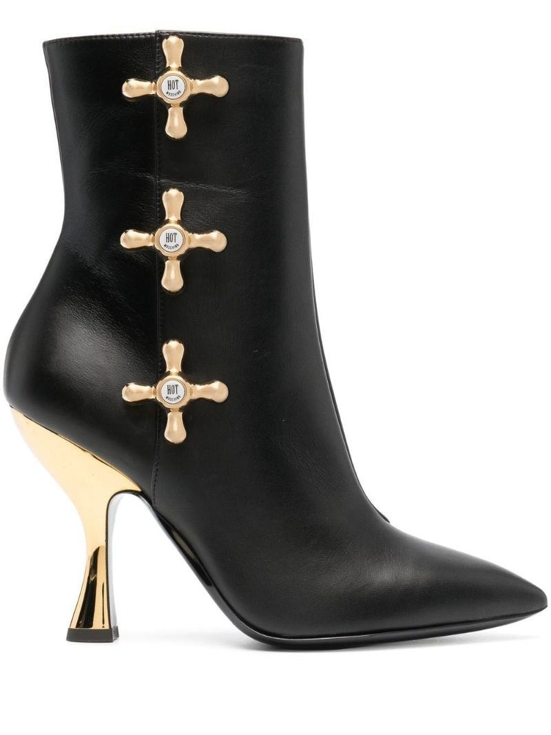 Black Faucet Detail 100 Leather Ankle Boots