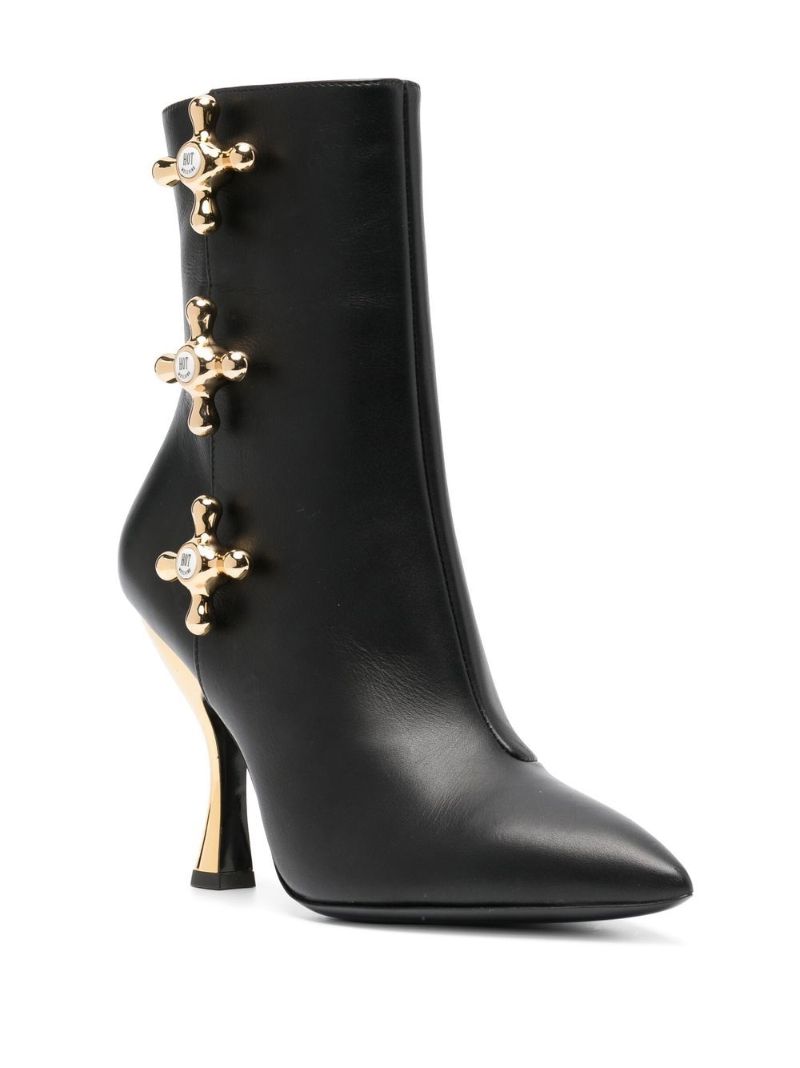Black Faucet Detail 100 Leather Ankle Boots