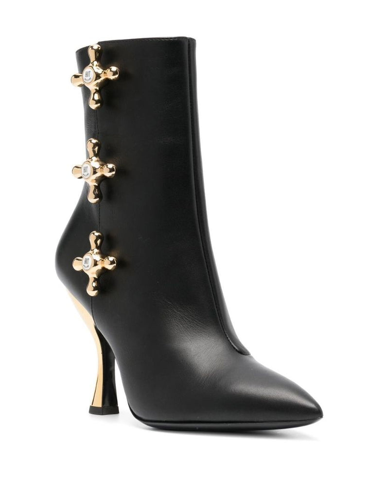 Black Faucet Detail 100 Leather Ankle Boots