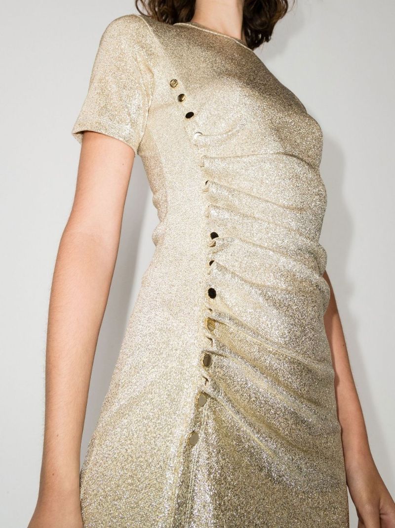 Gold Metallic Asymmetric Draped Mini Dress