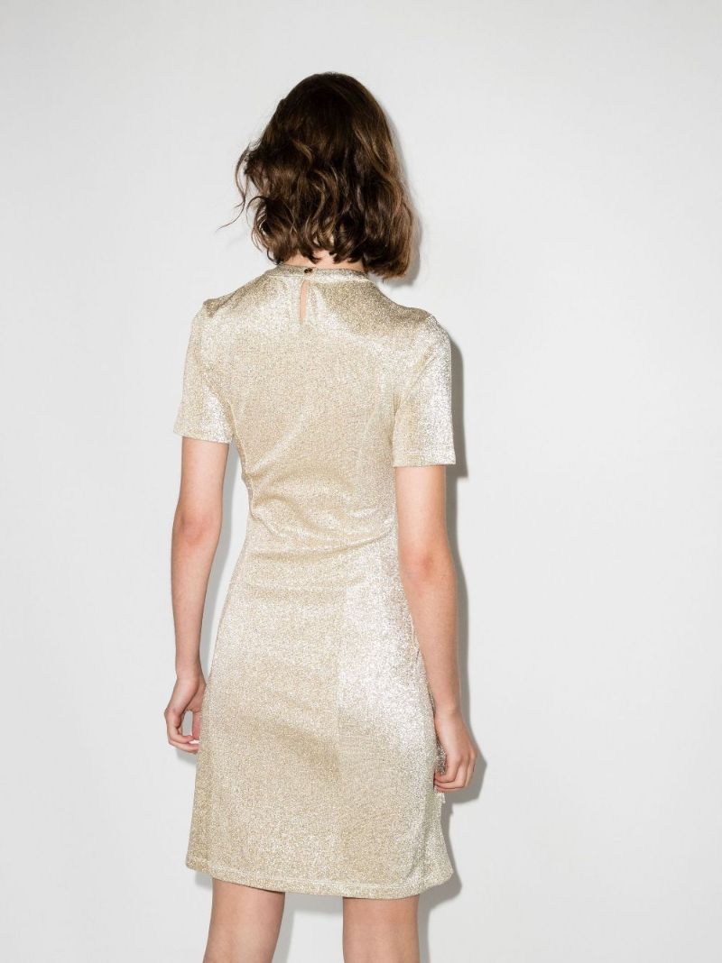 Gold Metallic Asymmetric Draped Mini Dress