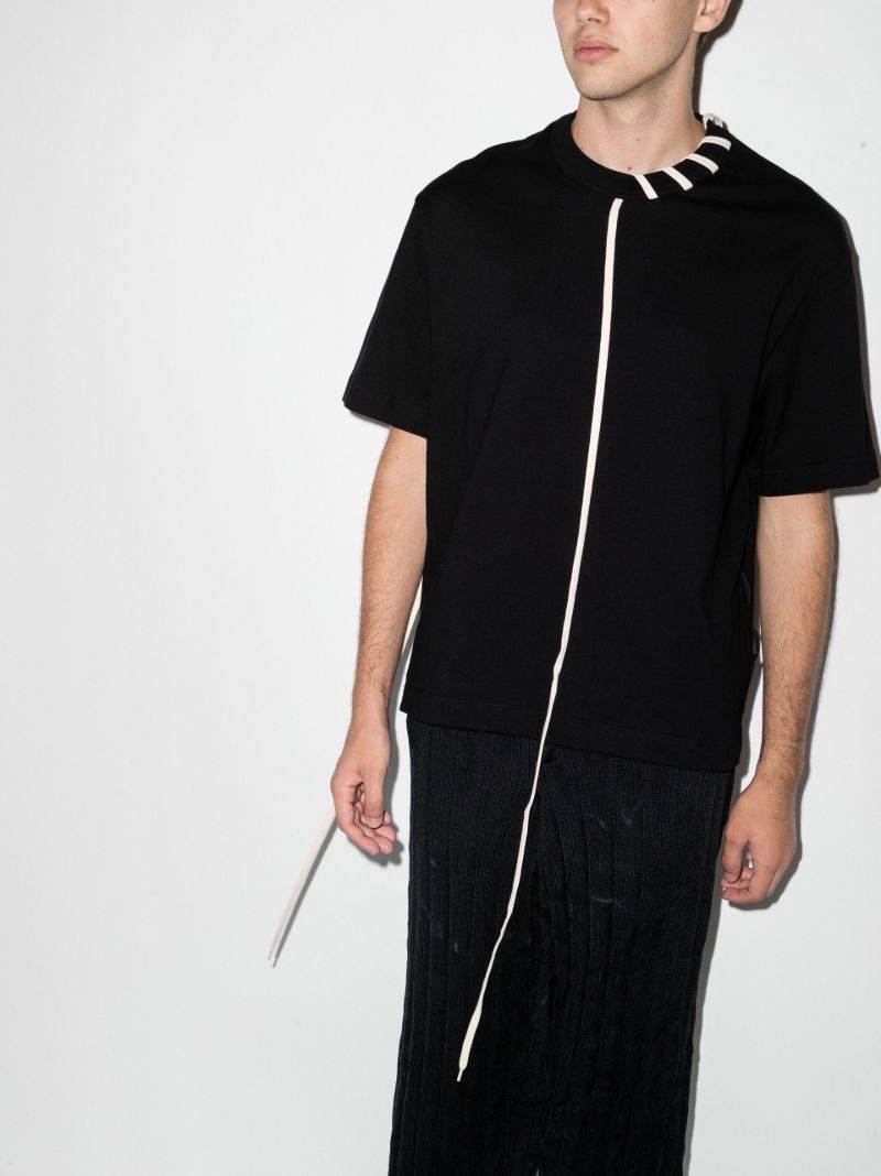 Black Lace-up Cotton T-shirt