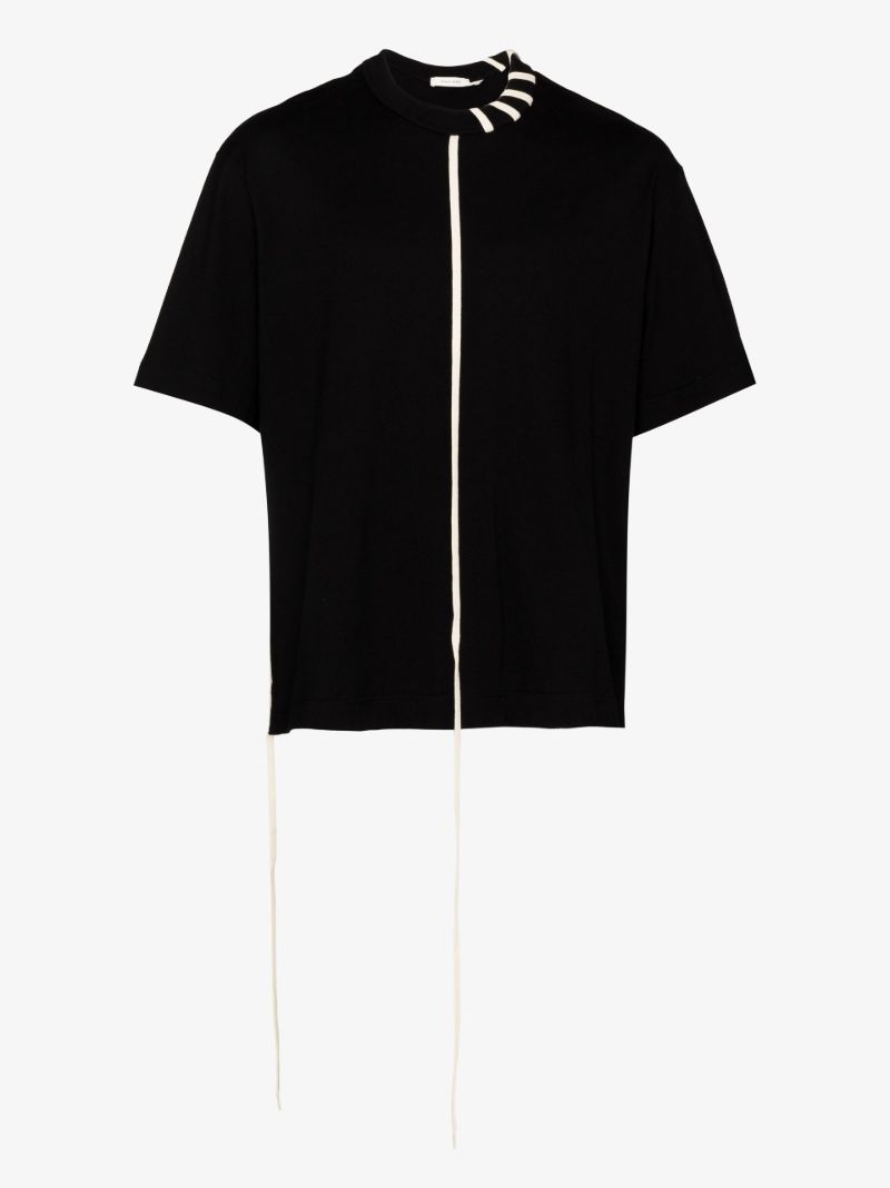 Black Lace-up Cotton T-shirt