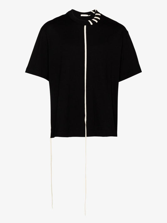 Black Lace-up Cotton T-shirt