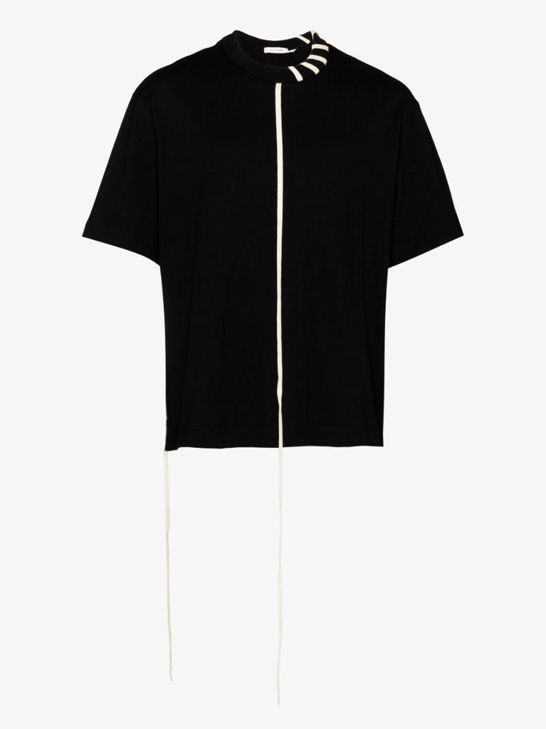 Black Lace-up Cotton T-shirt