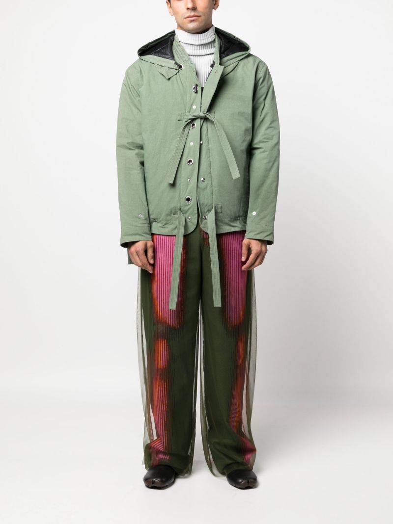 Green Tie-detailing Hooded Jacket