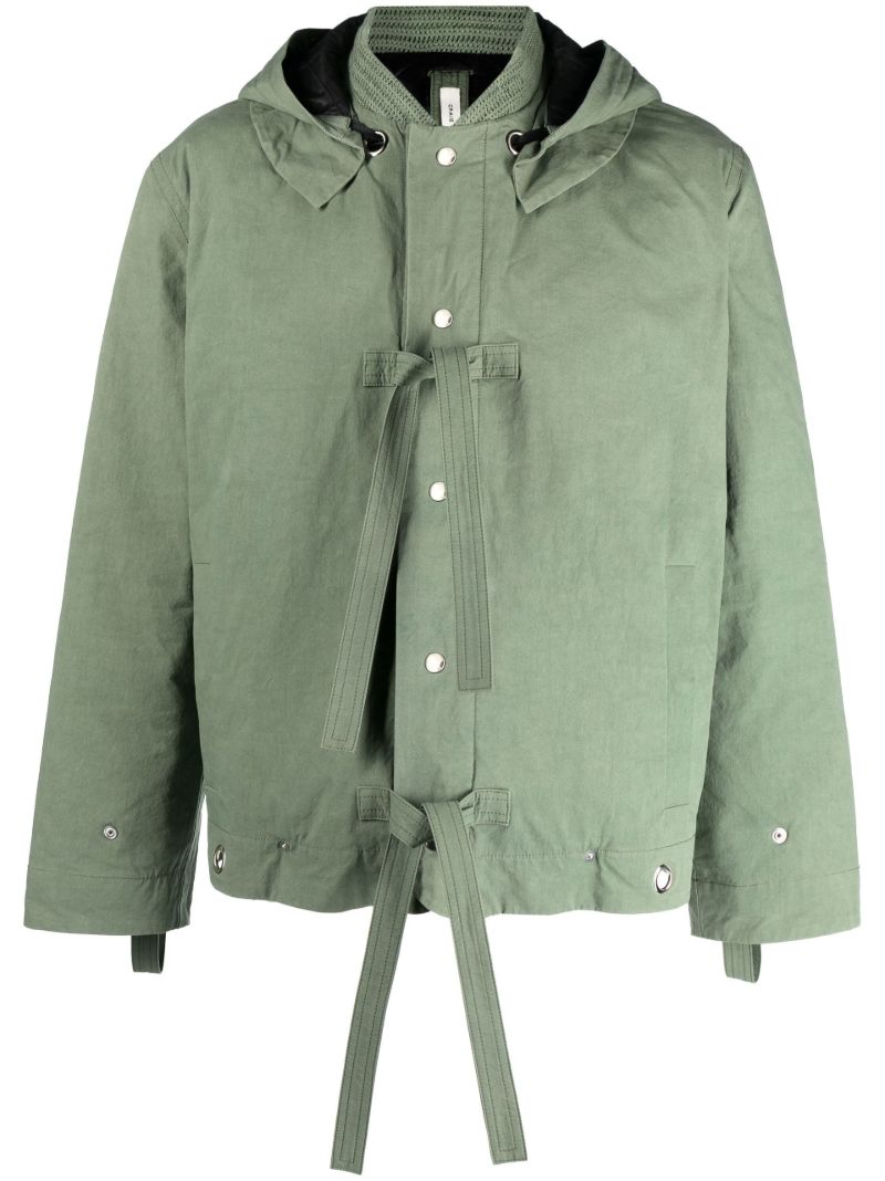Green Tie-detailing Hooded Jacket