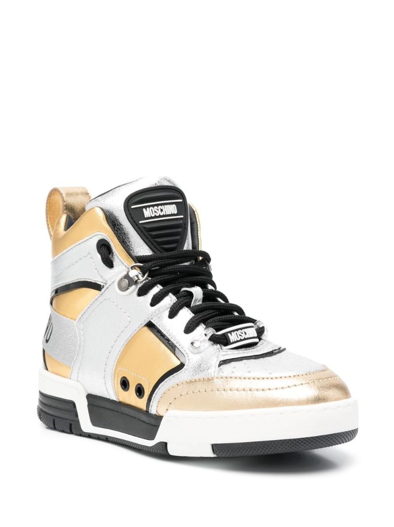 Gold and Silver Streetball Leather Hi-top Sneakers