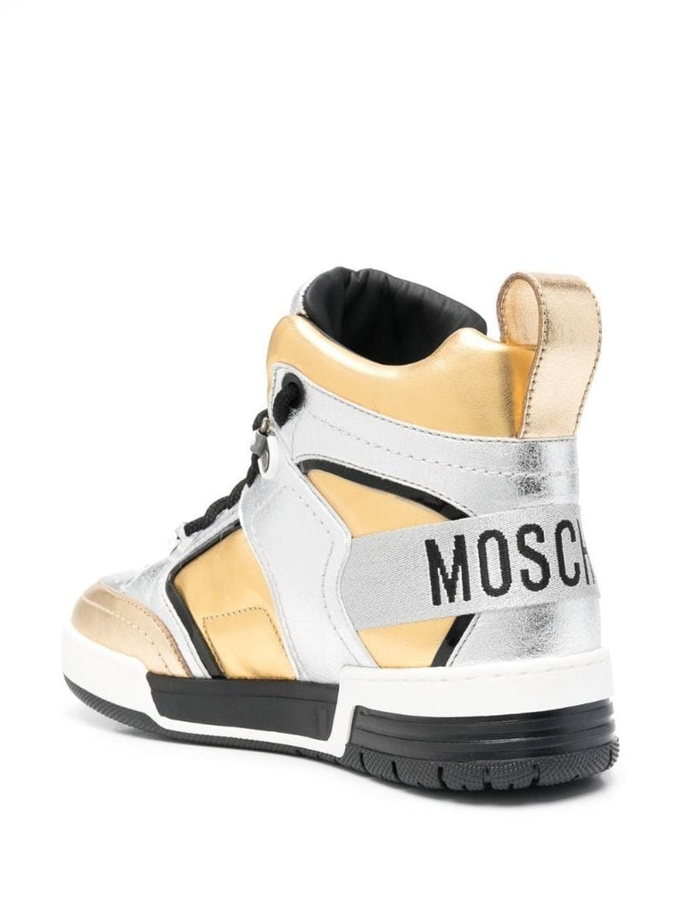 Gold and Silver Streetball Leather Hi-top Sneakers