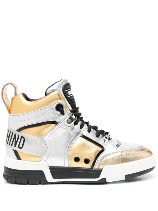 Gold and Silver Streetball Leather Hi-top Sneakers