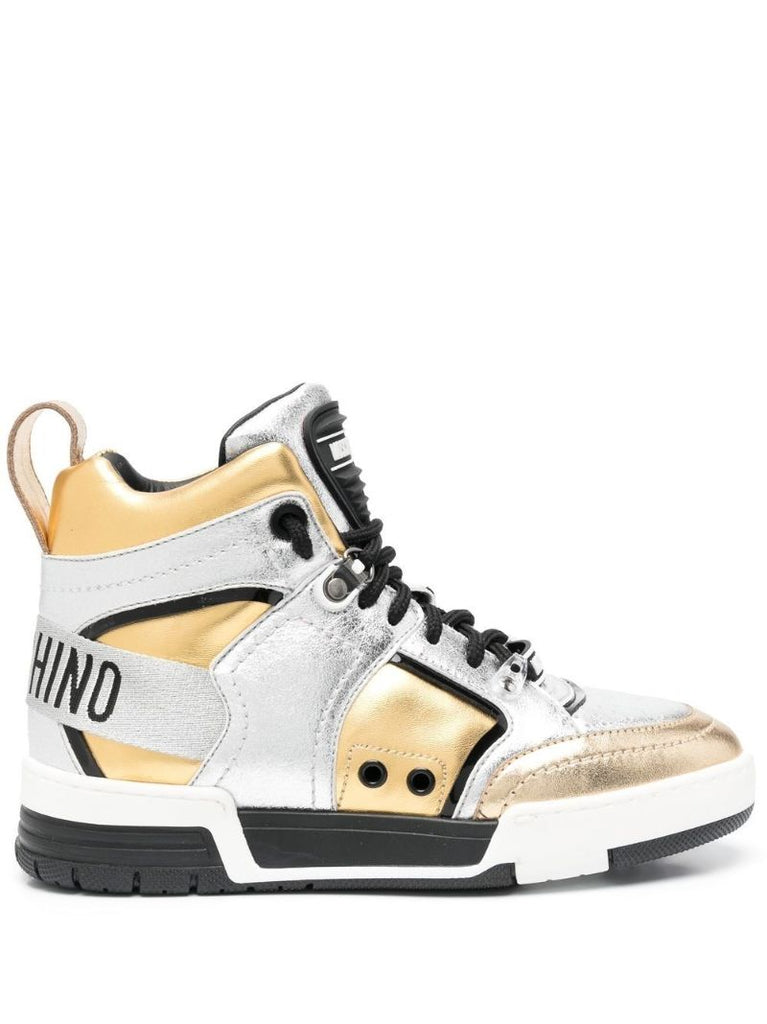Gold and Silver Streetball Leather Hi-top Sneakers