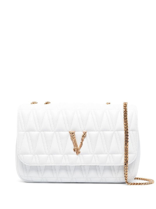 White Virtus Quilted Leather Shoulder Bag