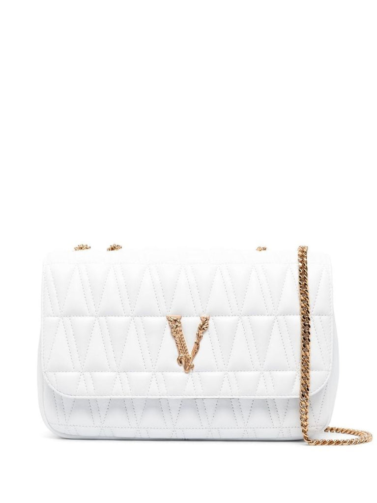 White Virtus Quilted Leather Shoulder Bag