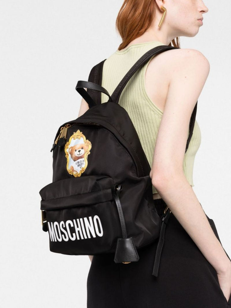 Black Teddy Bear Print Backpack
