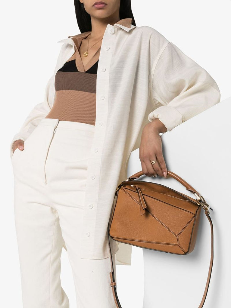 Brown Puzzle Small Leather Shoulder Bag