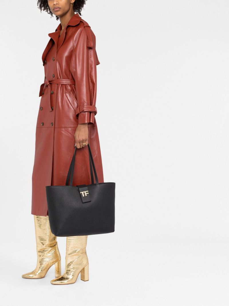 Black E/w Grained Leather Tote Bag