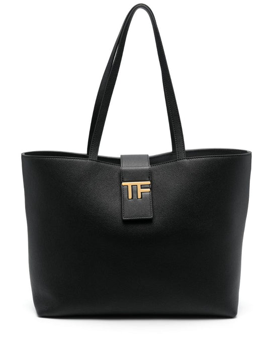 Black E/w Grained Leather Tote Bag