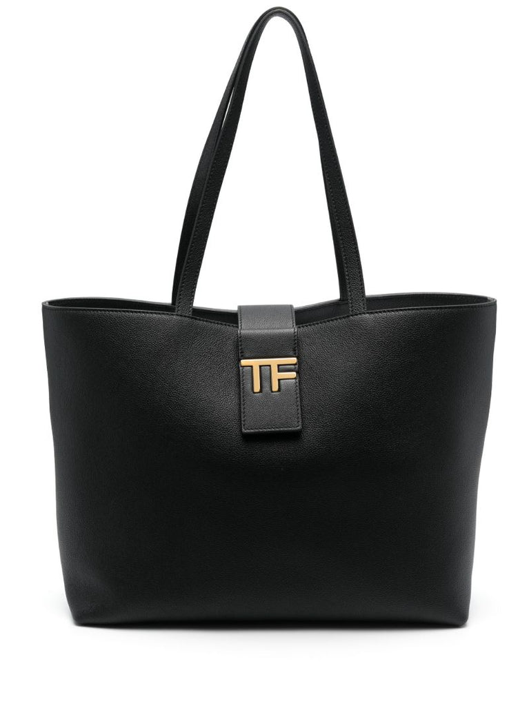 Black E/w Grained Leather Tote Bag