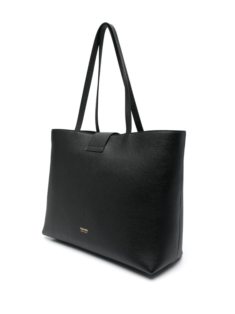Black E/w Grained Leather Tote Bag
