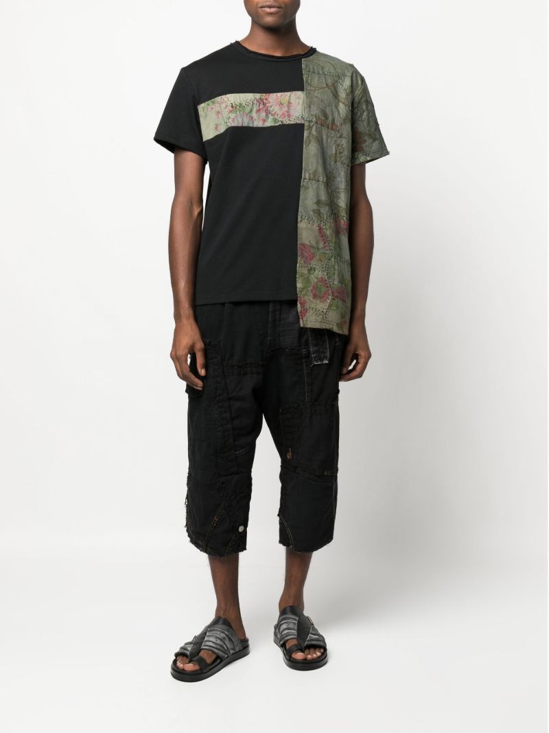 Black Patchwork Cotton T-shirt
