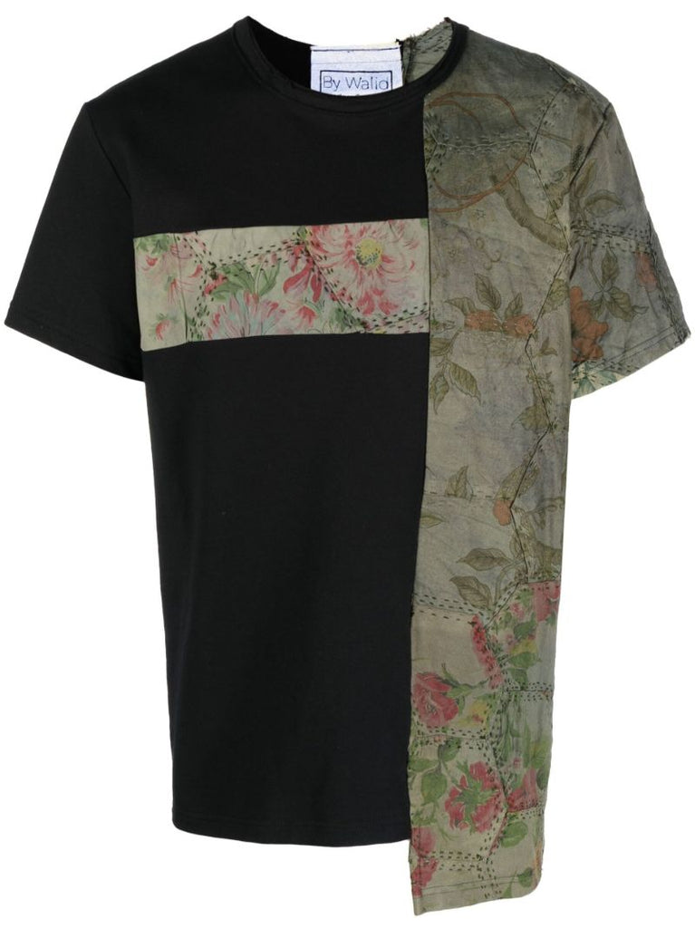 Black Patchwork Cotton T-shirt