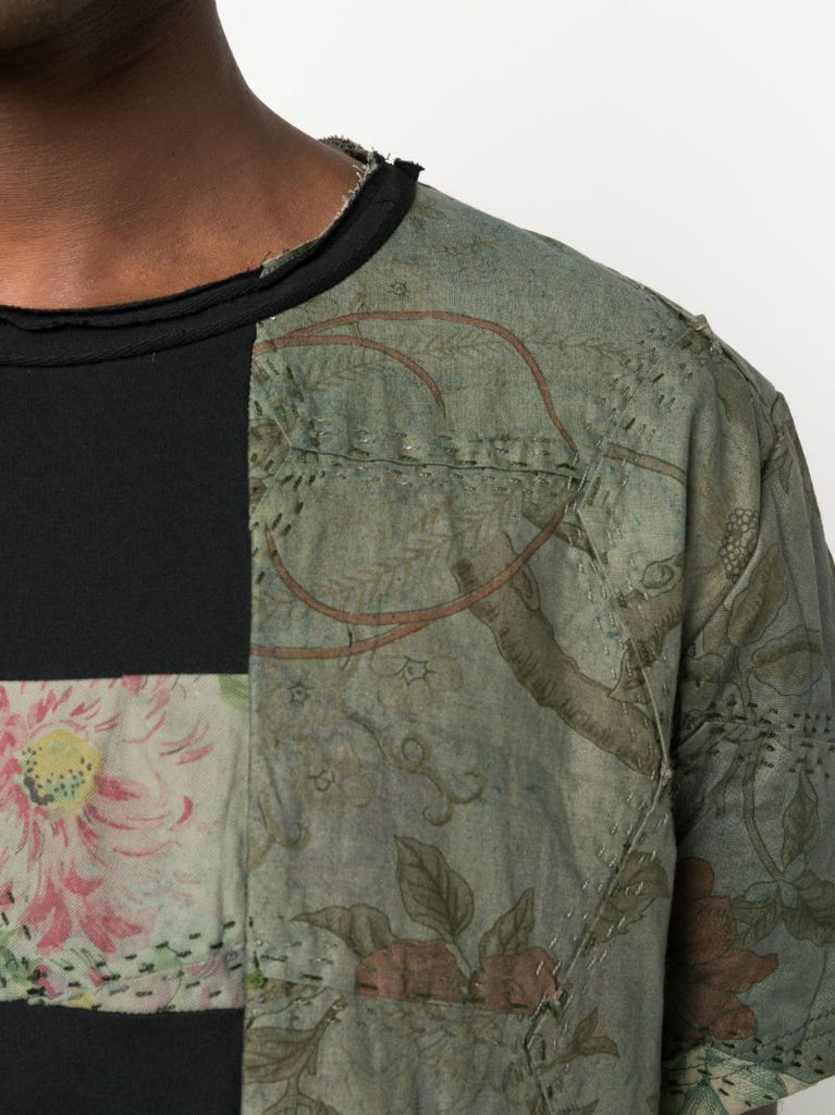 Black Patchwork Cotton T-shirt