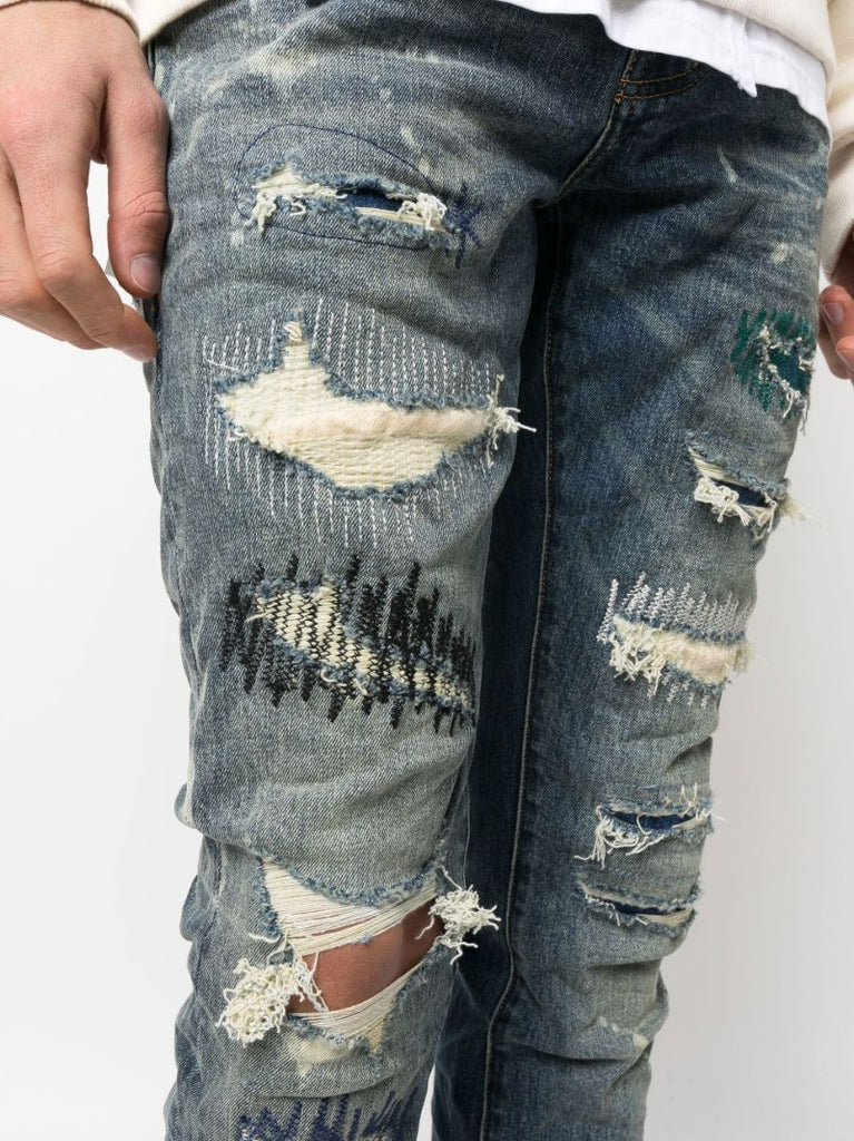 Blue Extreme-distressed Slim-fit Jeans