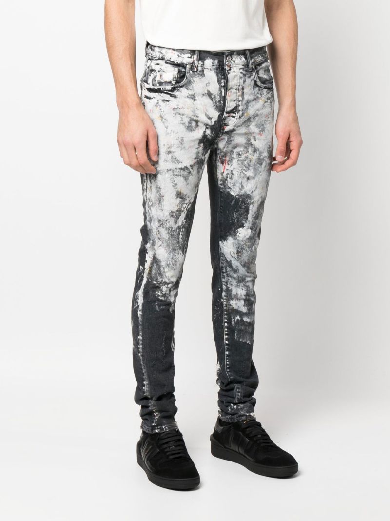 Black Paint-effect Slim-fit Jeans