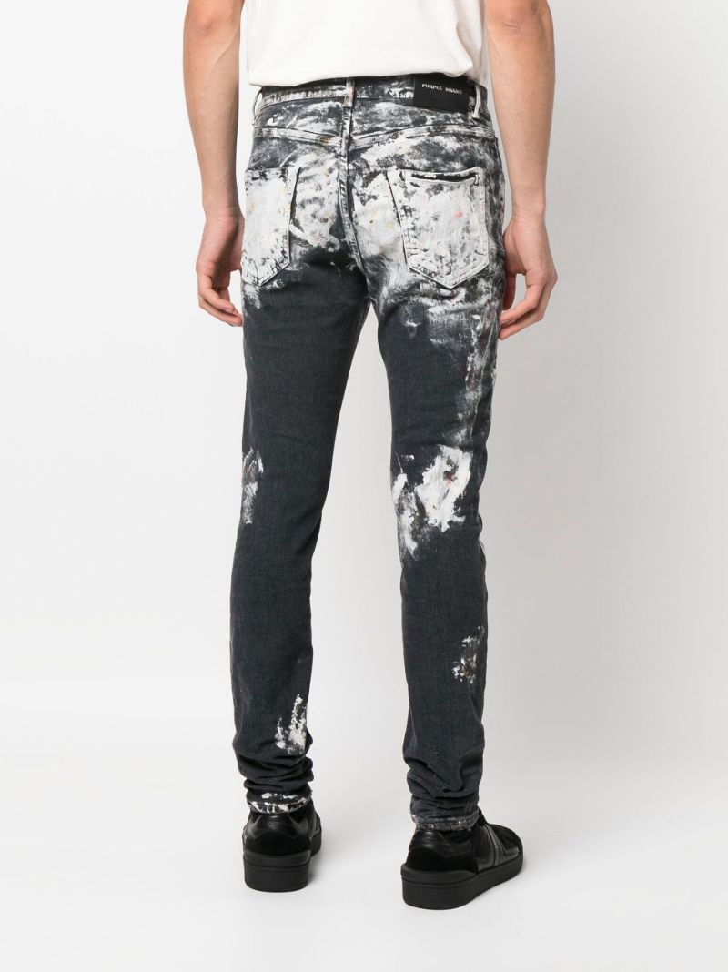 Black Paint-effect Slim-fit Jeans